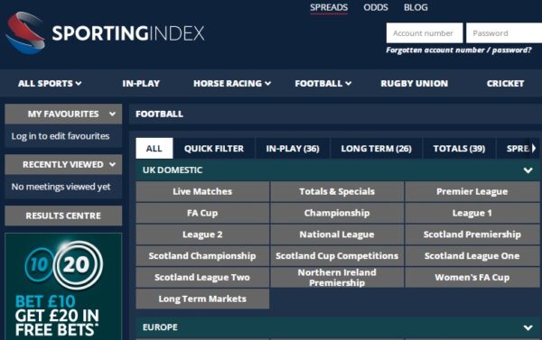 Sporting Index Sign Up Offer